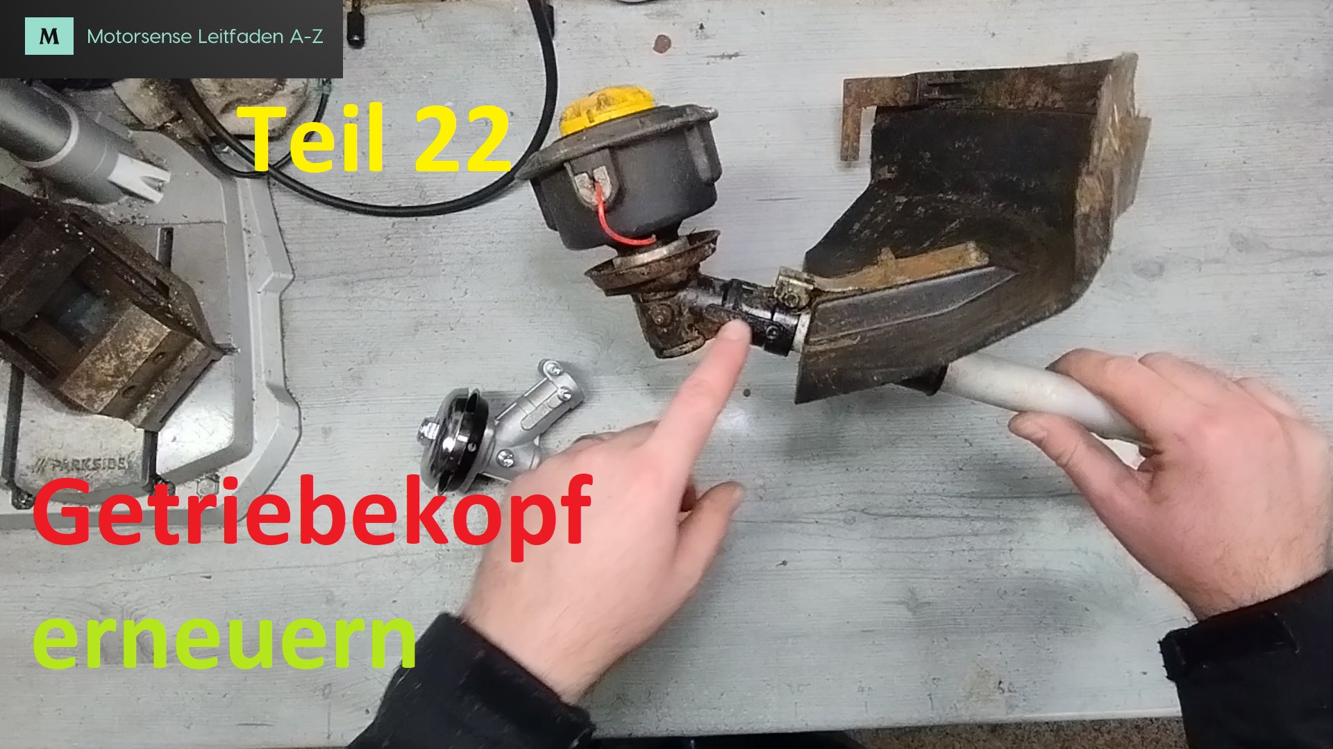 Motorsense Freischneider Reparaturanleitung Leitfaden Getriebekopf Titelbild