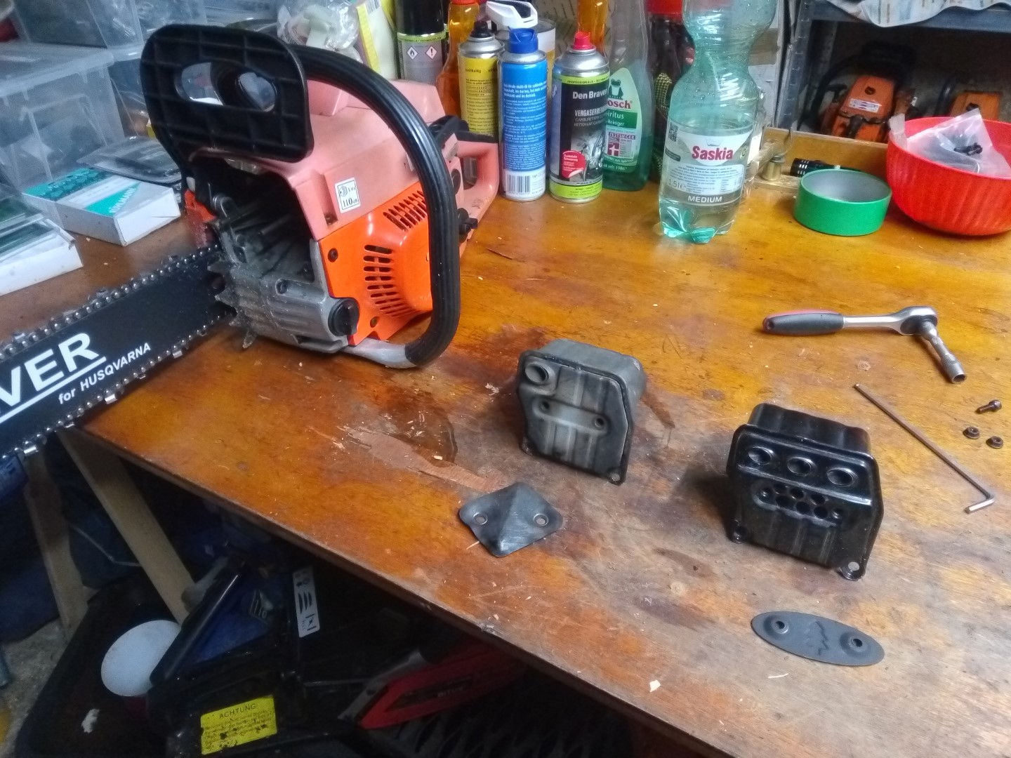 chinesische Kettensäge Muffler Mod Auspuff Exhaust Tuning 3-port dualport