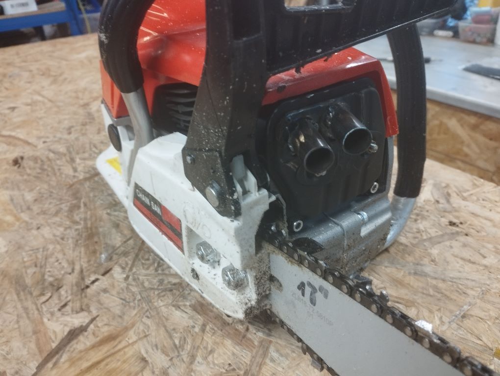 Tuning 52cc Kettensaege China Weiss Rot Chainsaw 5200 noname Muffler Mod 28