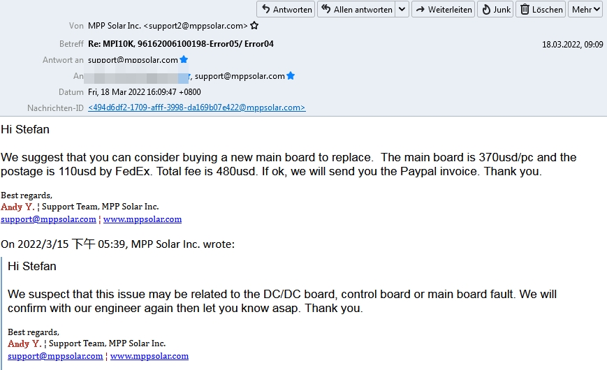 Voltronic MPP Solar MPI 10k warranty