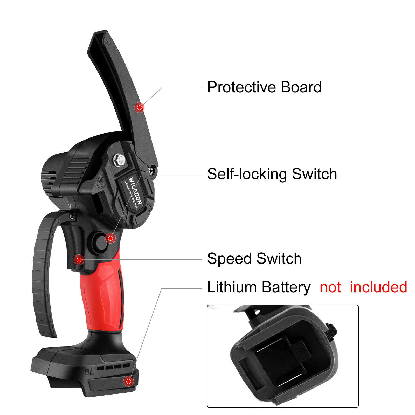 Motorsaege 6 Mini Akku Kettensaege mit Kettenschutz guenstig ohne Akku Schwert1